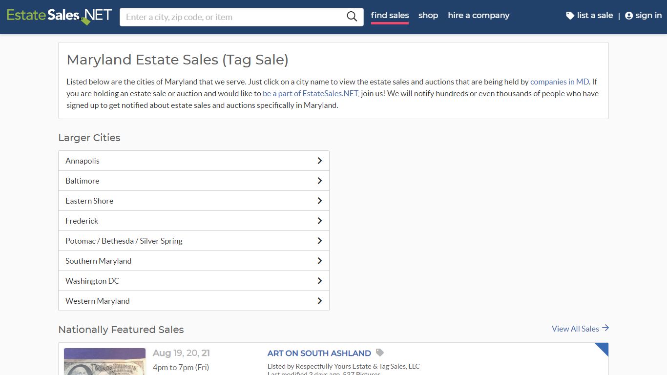 Estate Sales in Maryland (Tag Sale)